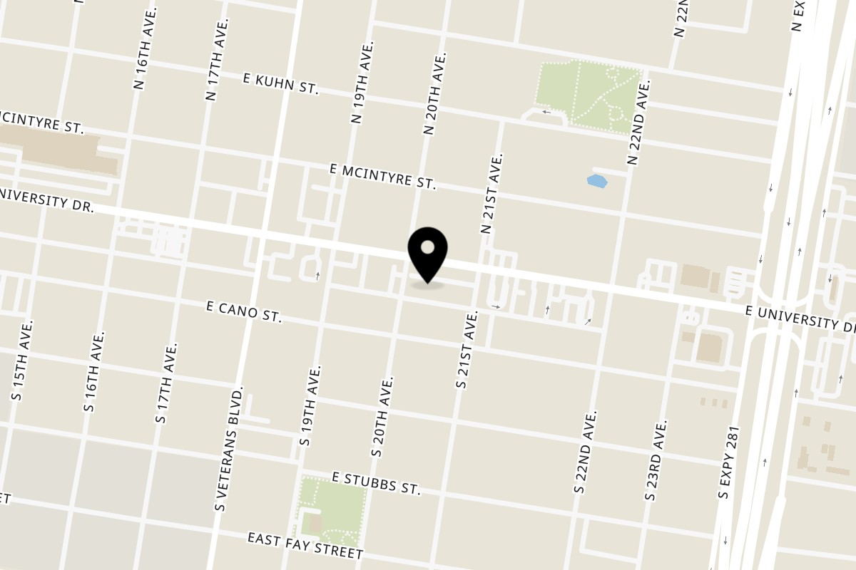 Map showing the location of Tonys Kitchen Edinburg on 1014 E University Dr in Edinburg